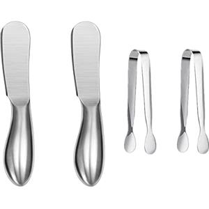 Accfore Set di 4 coltelli da spargitore per formaggio e burro, mini pinze da portata, in acciaio inox multiuso