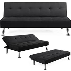 Yaheetech Divano Letto Reclinabile con Seduta Imbottita Convertibile in Letto 105° - 180° Mobile Regolabile da Soggiorno Salotto Stanza Ospiti Arredamento per Riposo Nero/Tessuto