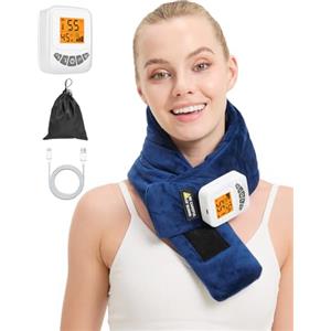 JOBYNA Cuscino Riscaldante senza Fili per Collo, Massaggiatore Portatile 5000 mAh, Termoforo Elettrico Per Sollievo Dal Dolore, 3 Livelli Vibrazione, 40-60 ℃ e Spegnimento Automatico
