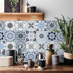 HORIWE Mosaico Muro Piastrelle Adesivi 24 Pezzi PVC Piastrelle Adesivi Marocco Autoadesivo Carta da parati Impermeabile Adesivi murali per la cucina, guardaroba, da tavolo (10x10cm(4x4),Blu)