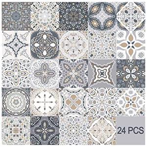 HORIWE Mosaico Muro Piastrelle Adesivi 24 Pezzi PVC Piastrelle Adesivi Marocco Autoadesivo Carta da parati Impermeabile Adesivi murali per la cucina, guardaroba, da tavolo (10x10cm(4x4),Marocco)