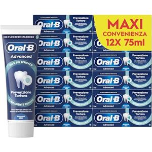 Oral-B Dentifricio Advanced Prevenzione Tartaro 12x75ml, Dentifricio Oral B Anti Tartaro con Microgranuli Attivi, Clinicamente Provato, Pulizia Denti Efficace, Sapore Menta Fresca, Alito Fresco