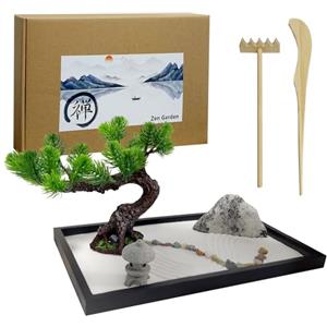 LuXianYS Giardino Giapponese con Sabbia Zen, Zen Garden Kit, Giardino Zen da Tavolo, kit Mini Zen Sand Garden, Mini Giardino Zen da Scrivania, Vassoio per la Decorazione Della Stanza da Meditazion