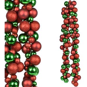 BAKAJI Ghirlanda Natalizia 142 Palline Natale 180cm Festone LED Natalizio Rosso e Verde
