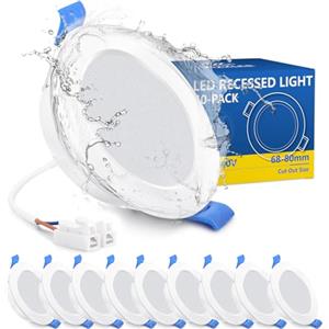 ZIZZLER 10 Faretti LED da Incasso per Cartongesso 220V, 6000K Bianco Freddo, Foro 68mm - 80mm, 5W IP44 Luci Soffitto Interno Ultra Slim, Luce Bianca, per Bagno, Cucina