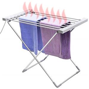 BAKAJI Stendibiancheria Elettrico Potenza 120W Stendino Asciugabiancheria Riscaldante Pieghevole con 8 Barre Stendi Biancheria Panni in Alluminio Dimensione 94 x 74 x 50 cm