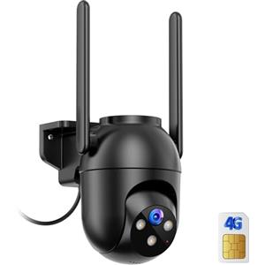 SIIOOE 4G LTE Telecamera Esterno con Sim Interno: 2K HD Videosorveglianza Visione Notturna Colori - Videocamera Sorveglianza Esterno PIR Rilevazione Movimento IP66 Telecamere Nero - Cablato