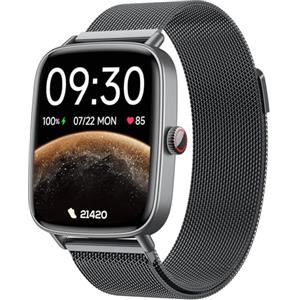 Fitpolo Smartwatch Uomo Donna Chiamate e Whatsapp, 1.85" Smart Watch Contapassi Cardiofrequenzimetro da polso/SpO2/Contapassi/Sonno, Orologio Smart Fitness Sportivo Impermeabile per Android iOS Metallo Nero