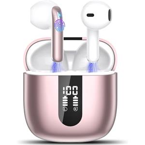 TIMU A9 Auricolari Bluetooth 5.4 Stereo HiFi, Rosa, 50 Ore, IP7 Impermeabile, Touch Control, Cancellazione Rumore, 4 Mic ENC, LED Display