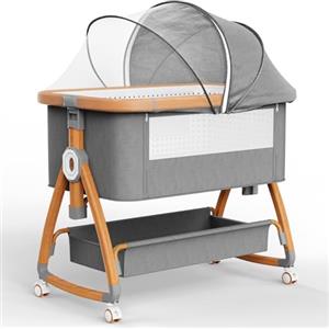 NIKYJM Culla Neonato Lettino,3 in1 Next To Me 6 Regolabile in Altezza con Materasso Morbido,Zanzariera e Culla per Bambini su Ruote Frenate Culla Next to me