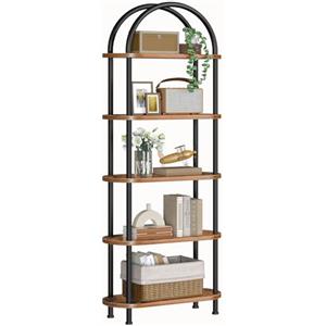 HOOBRO Libreria a 5 Ripiani Aperto, Scaffale in Legno, Libreria ad Arco, Espositore per Oggetti D'arte, Adatto per Soggiorno, Camera da Letto, Ingresso, Corridoio, Nero e Marrone Vintage EBF176SJ01
