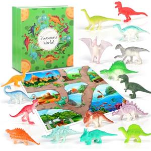 OKYUK Calendario Avvento 2025, Calendario Avvento Bambini Dinosauri con 16 Dinosauri Unici, Giocattoli a Sorpresa a Forma di Dinosauro per Bambini dai 3 Anni