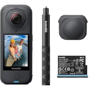 Insta360 X4 Air Pack Starter Nero grafite- Videocamera leggera 165g 8K 360, selfie stick invisibile, lenti sostituibili, prima registri poi inquadri, cover antivento integrata.