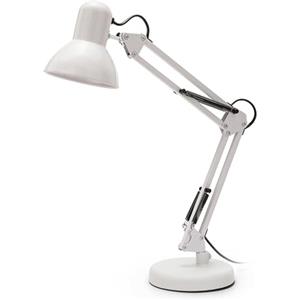 VELAMP - Lampada da Tavolo con Braccio Regolabile Charleston XL, Lampada da Scrivania Design Moderno, Abat Jour da Comodino per Lettura con Pinza da Tavolo - Attacco Lampadina E27, Cavo 150cm - Bianca