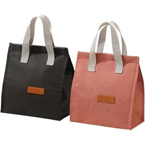 MLPKOI 2 Pezzi Borsa Termica Porta Pranzo, Riutilizzabile Borsa Frigo Piccola Portatile, Lunch Bag, Bborsa Pranzo per Donna e Uomo, per Lavoro, Ufficio, Scuola, Picnic, Viaggi (Nero & Rosa)