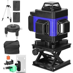 Hancaner, livella laser a linea incrociata, con treppiede, 4 x 360°, 16 linee, linea laser autolivellante, 25 m, con supporto per treppiedi da 1,5 m, 2 batterie da 2400 mAh, supporto da parete