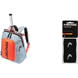 Head Zaino per Bambini, Borsa Racchetta Unisex, Grigio/Arancione, Kids Backpack & Polsino da 2.5", Accessori Tennis Unisex Adulto, Nero, Taglia Unica