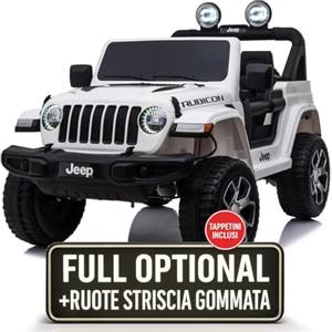 TOYSCAR Macchina Elettrica Per Bambini Jeep Wrangler Rubicon Full Optional CON TAPPETINI Auto Elettrica Per Bambini Telecomandata 2 posti Sedile In Pelle Porte Apribili Doppio Motore Elettrico 12V TOYSCAR
