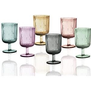 BRANDANI Set 6 Calici Colorati Assortiti in Vetro Plissè 250ml