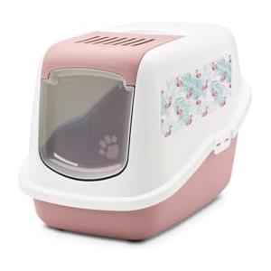Savic Toilette per Gatti Nestor Impression Flamingo - Rosa e Bianco, Facile da Pulire, Adatta per Gatti di Grandi Dimensioni