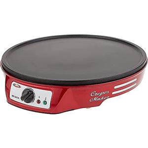 Ariete 183 Crepes Maker - Crepiera elettrica con termostato, Piastra antiaderente, Diametro 28cm, 2 spatole in legno incluse, 1000W, Rosso