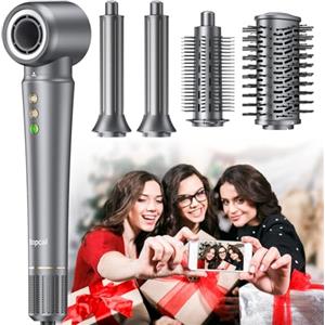 Bopcal Phon Capelli Ionico 5 in 1 - Air Styler 160000RPM Spazzola Asciugacapelli, Arricciacapelli Automatico, Spazzola Aria Calda con 500 Milioni Ionico per Crespo, Volumizzant, Liscio, Regali