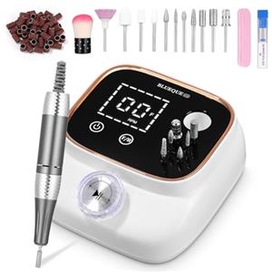 Exyvox Fresa per Unghie Professionale, 45000RPM Lima Elettrica per Unghie , Touchscreen, con Punta in Ceramica Kit Unghie, Salone Manicure Set e Pedicure Elettrico per Semipermanente Gel, Bianco