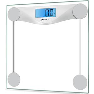 Etekcity Bilancia per peso corporeo, bilancia da bagno con display LCD trasparente, tecnologia di misurazione ad alta precisione (0,1 kg/max 180 kg), design ultra sottile da 6 mm, vetro temperato