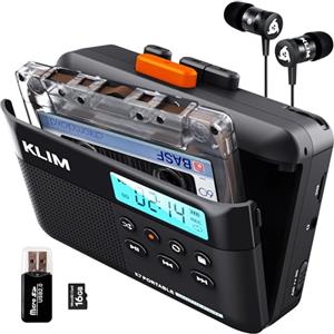 KLIM K7 Cassette Player - Convertitore Cassette MP3 - Lettore Cassette Audio Portatile - Microfono e Altoparlante Incorporati - Batteria Ricaricabile - Auricolari - Scheda SD da 16 GB- Nero-Arancione