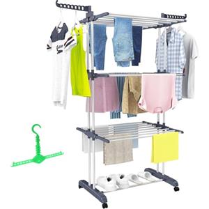 Oceano Stendibiancheria 4 Livelli Stendino a torre da Balcone Esterno con Ruote Acciaio Inossidabile Appendiabiti Verticale Stendipanni Salvaspazio