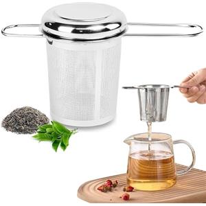 XSQD Doppio Dispositivo Infusione Tè Della Tazza Dell'orecchio, Filtro Te Dell'acciaio Inossidabile 304, Maniglia Pieghevole, Portatile Tisaniera Infusiera, Adatto per teiere e tazze