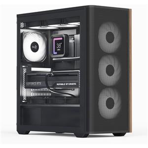 AeroCool D501A Custodia Mid Tower Nero/Legno con Supporto Radiatore da 360mm e 11 Slot per Ventole