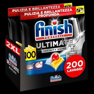 Finish Ultimate Infinity Shine Pastiglie Lavastoviglie, 200 Capsule Lavastoviglie al Limone, Pastiglie per Lavastoviglie contro lo Sporco e i Residui Incrostati