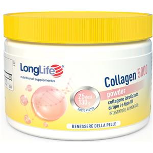 LongLife Collagen 5000 Powder - Integratore in polvere con 5000mg di collagene idrolizzato di tipo I e III, 130g, gusto neutro per il benessere della pelle