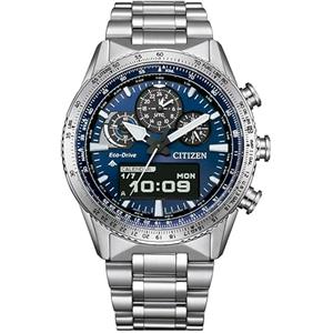 CITIZEN Promaster Sky Pilot JV2000-51L - Orologio Eco-Drive U830 Uomo Acciaio Inossidabile, Quadrante Blu, Multifunzione 20 ATM