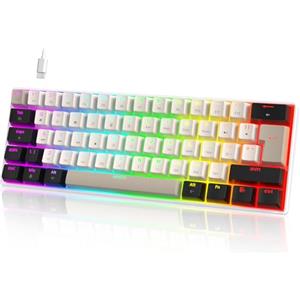 UrChoiceLtd MK21 Tastiera per Gioco, 60% Tastiera Meccanica Cablata, 61 Tasti Compatto Layout UK, Hot-Swap, Retroilluminazione RGB, Anti-Ghosting, Interrupteur Rosso, per PC, MAC - Bianco Stella