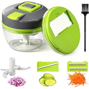 Diboniur Tritatutto Manuale 520 ml, 3 in 1 Multifunzione Trita Verdure Taglia Cipolla, Frullo il tuo Tritatutto Manuale, Mini Tritatutto per Cipolla, Aglio, Ketchup (Verde)