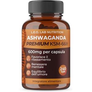 L.E.O LAB Ashwagandha KSM-66® 1200mg Alto Dosaggio - 240 Capsule Vegane - Ginseng Indiano da Withania Somnifera Naturale per Stanchezza Fisica e Mentale
