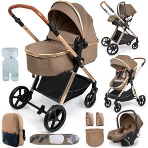Sianldcone Passeggino 3 in 1 Trio Neonati, Tessuti di Alta Qualità Carrozzina per Neonato, Spinta Bidirezionale Passeggino Reversibile, Visione Aperta Passeggino Trolley (H2 Khaki)