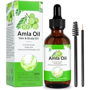 KLLALO Olio Essenziale Amla Olio per Capelli, 60ML Amla Oil Dona Radici Rinforzate e Capelli Forti, 100% Naturale Biologico Per Sopracciglia E Ciglia, Stimola La Crescita Dei Capelli (Amla Oil)