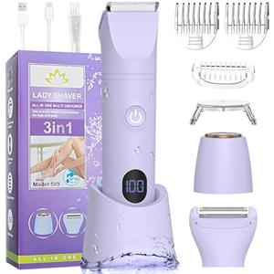MIFXIN Rasoio elettrico 3 in 1 per le donne trimmer bikini IPX6 impermeabile bagnato asciutto epilatore per bikini ascelle gambe braccia corpo viso (viola)