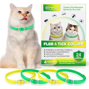 KLLALO Collare Antiparassitario Per Gatti, 4 Pezzi, Collare Antipulci Gatto Sicuro ed Efficace Realizzato Con Oli Essenziali Naturali, Impermeabile, 24 Mesi (verde giallo)