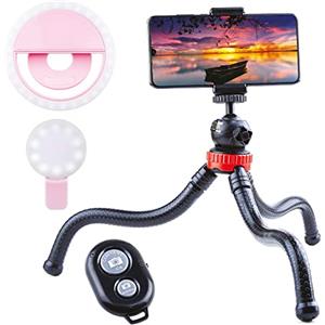 Generico SUNONTEK Treppiede Smartphone Universale Cavalletto Macchina Fotografica octopus flessibile, Telecomando Bluetooth,2 Ring Light,Trepiedi Stabilizzatore per cellulare