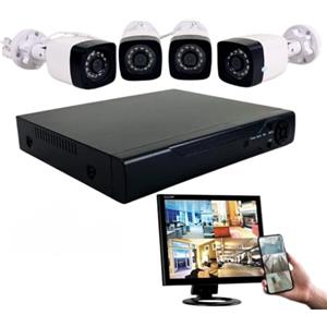 Generico Kit di Videosorveglianza AHD IP Cloud, DVR + 4 Telecamere FULL CCTV HD Infrarossi, Visione Notturna, Sensore Movimento, h.264, Sorveglianza Domestica Professionale P2P