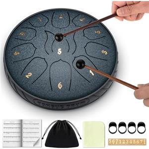 CAHAYA Tamburo a Lingua d'Acciaio 6 Pollici: Steel Tongue Drum a 11 Note Handpan Steel Pan con Bacchette e Borsa per Trasporto Strumento a Percussione per Meditazione Yoga Zen Regali CY00373-1
