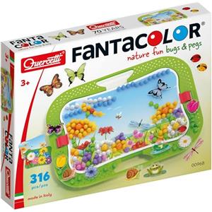 Quercetti 0968 Nature Fun Bugs & Pegs - Gioco educativo con 300 chiodini colorati e scenari intercambiabili