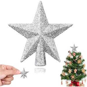 MAOSHYMS Mini Albero di Natale Topper Puntale Puntale per albero di Natale a Forma di Stella, per Decorazione Albero di Natales (argento H)