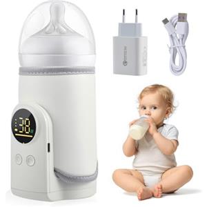 Strixorn Scaldabiberon portatile con tecnologia di riscaldamento veloce da 18 Watt, adatto per il 99% delle dimensioni delle bottiglie, 6 livelli di temperatura, luce notturna, ricarica USB-C