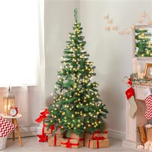 Aigostar Albero di Natale Artificiale da 150 CM,con Catena di Luci LED da 13 M,8 Modalità di Illuminazione,200 LED Bianco Caldo280 Rami,Colore Verde,Include Supporto in Metallo.