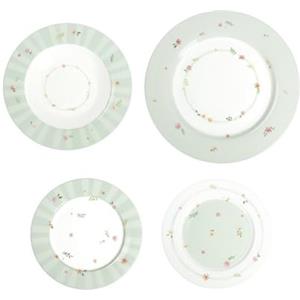 Brandani Servizio da Tavola Polline Verde 18 Pezzi in New Bone China con Design a Fiorellini